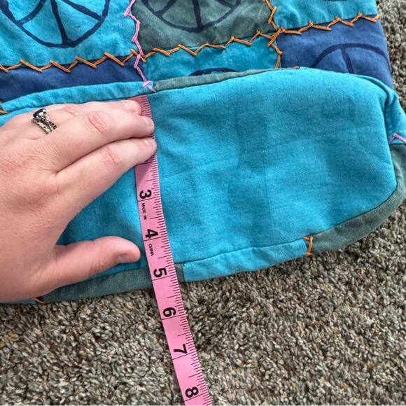 Handmade Hippie Nepal Boho Crossbody Shoulder Bag Purse Blue Peace Signs Zipper - Picture 8 of 12